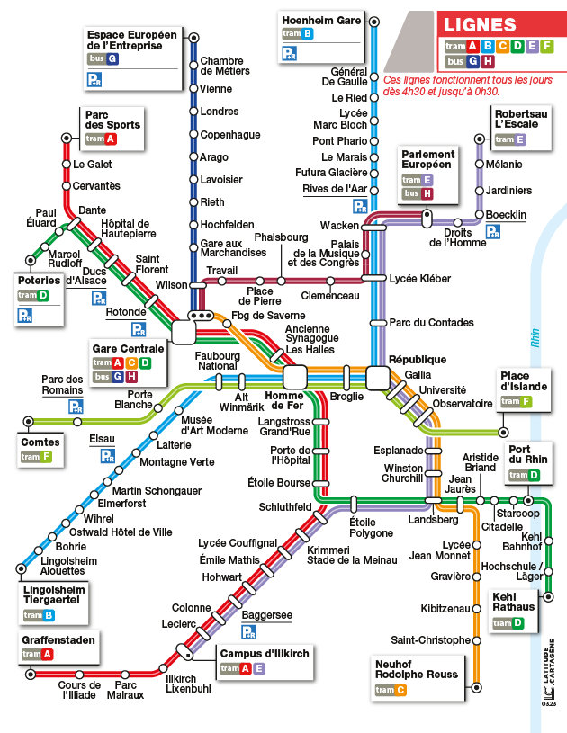 Aperçu de la carte interactive du réseau tram et bus de Strasbourg
